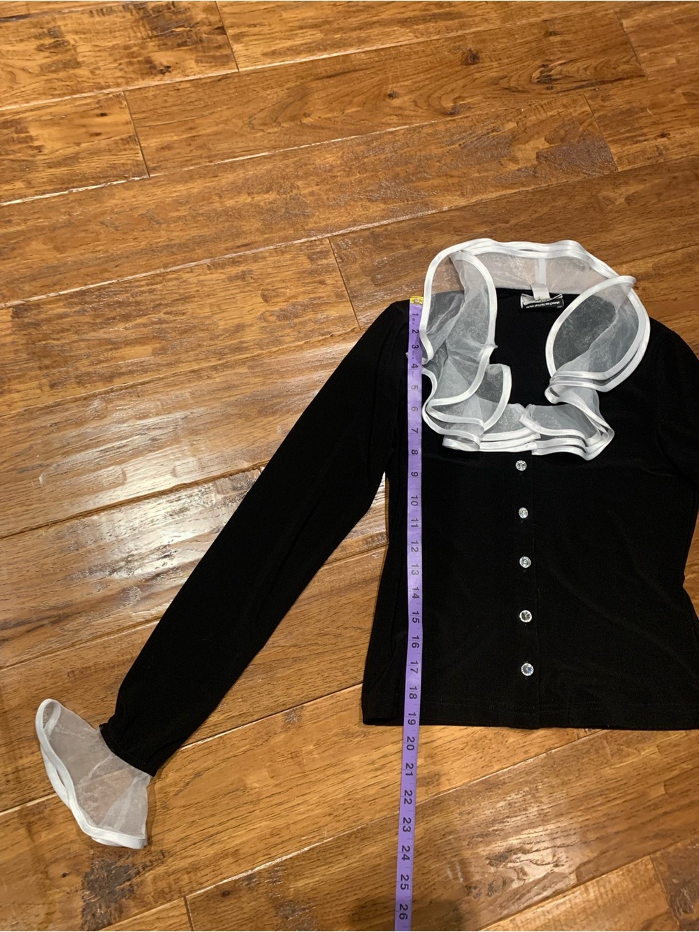 Joseph Ribkoff Black Button-Front Top with White Ruffle Trim - Picture 12 of 16